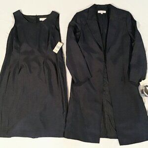Suit Studio 2 Pc. Jacket Dress Suit w/ Flower Pin Size 14 Black Blue Business
